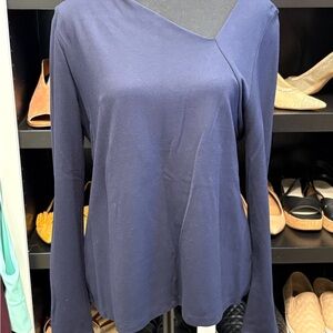 CAbi Navy Asymmetrical Long Sleeve Blouse